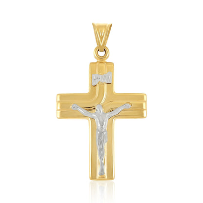 9ct Gold Two Tone Crucifix Cross Pendant - FJewellery