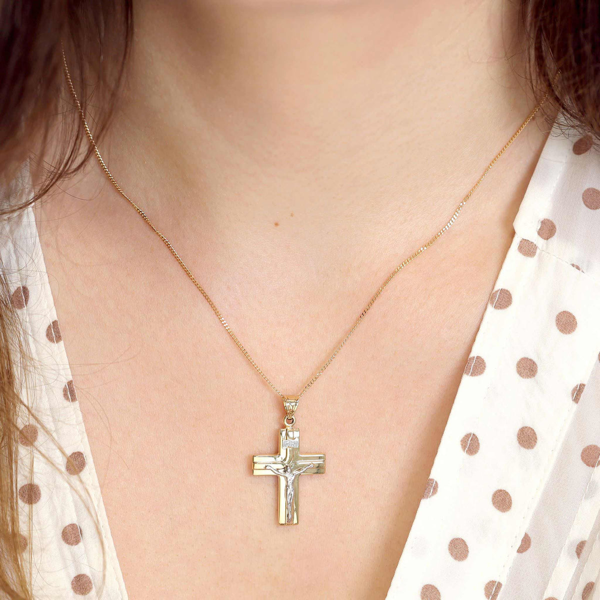 9ct Gold Two Tone Crucifix Cross Pendant - FJewellery