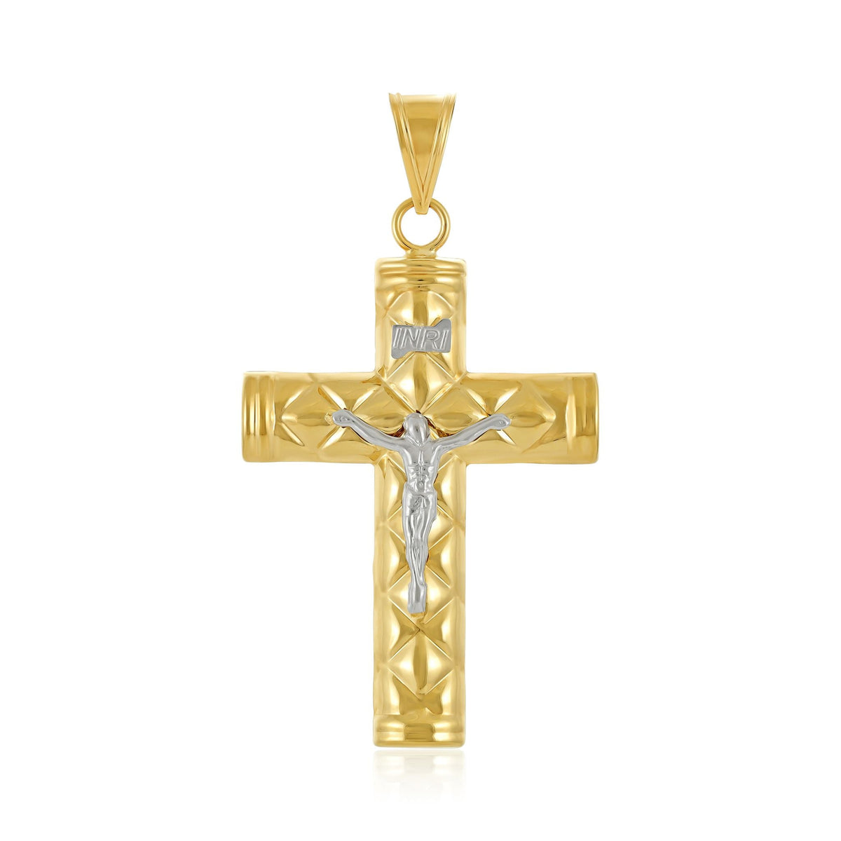 9ct Gold Two Tone Hollow Crucifix Cross Pendant - FJewellery