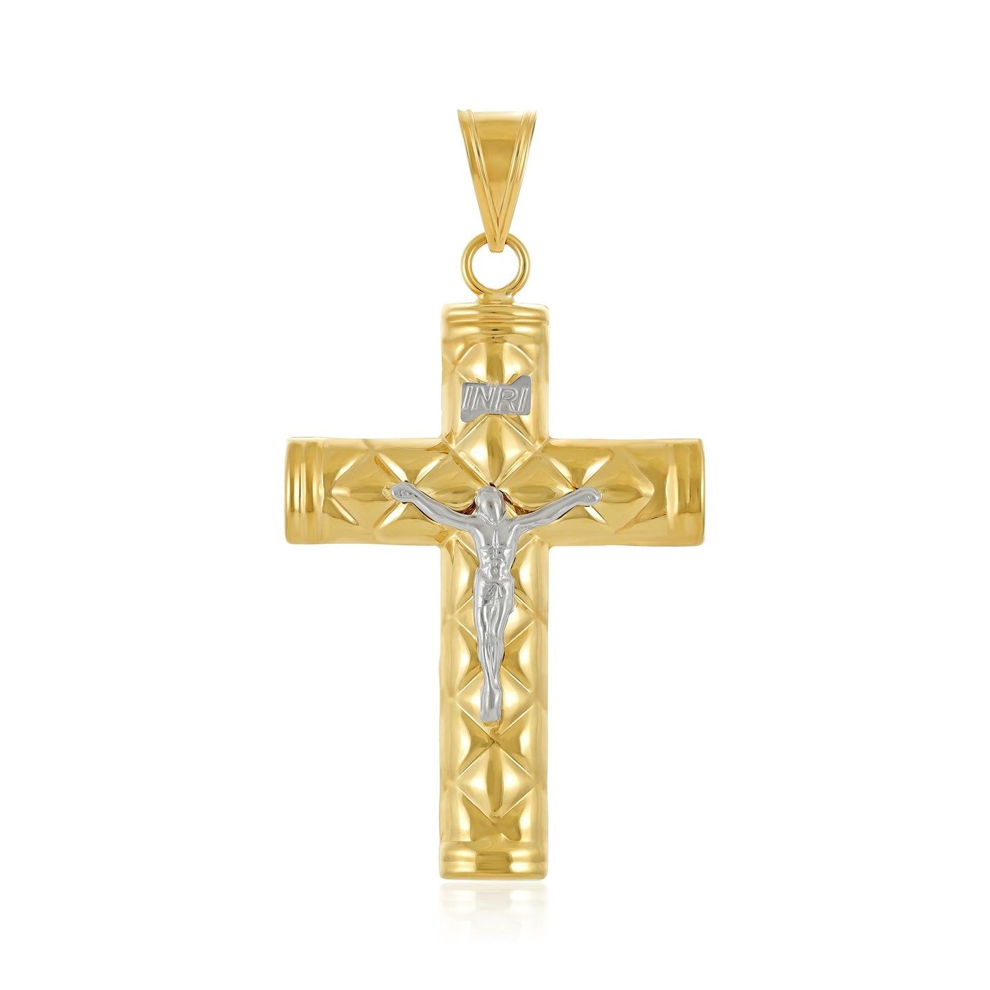 9ct Gold Two Tone Hollow Crucifix Cross Pendant - FJewellery