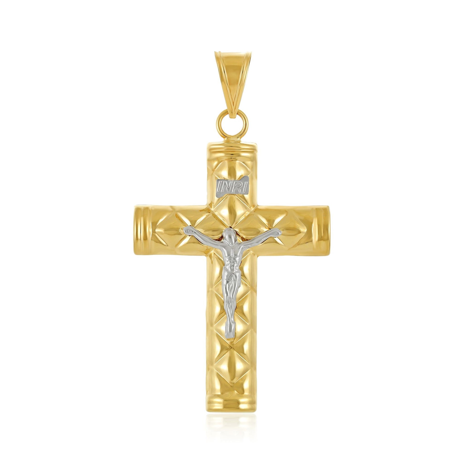 9ct Gold Two Tone Hollow Crucifix Cross Pendant - FJewellery