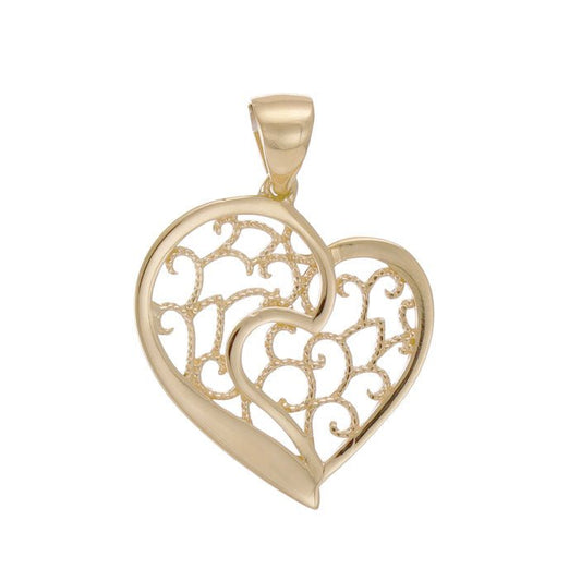 9ct Solid Gold Abstract Patterned Two Halves Heart Pendant - 28mm PD60107 - 9Y - FJewellery