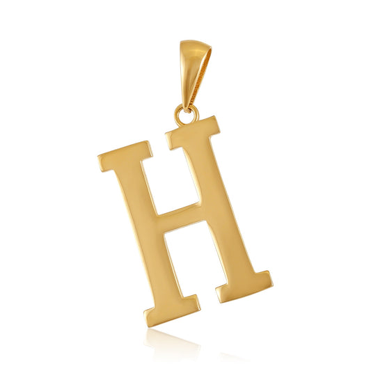 9ct Solid Gold Initial Pendant Letter H - 32mm PD60001 - 9Y - H - FJewellery
