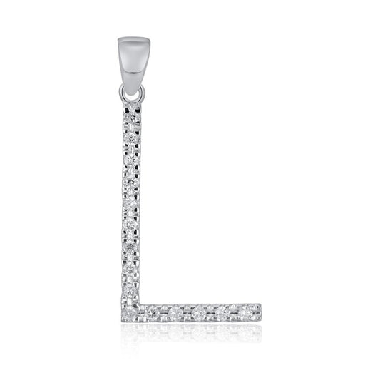 9ct Solid White Gold 0.12ct Diamond L Initial Pendant 110458 - FJewellery