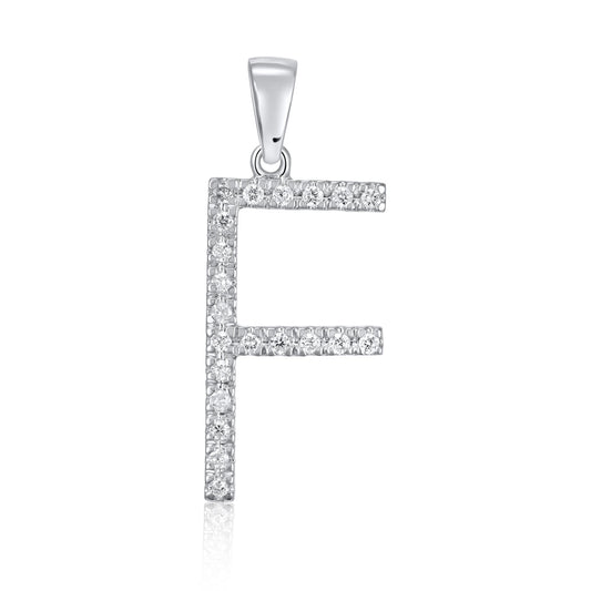 9ct Solid White Gold 0.16ct Diamond F Initial Pendant 110452 - FJewellery