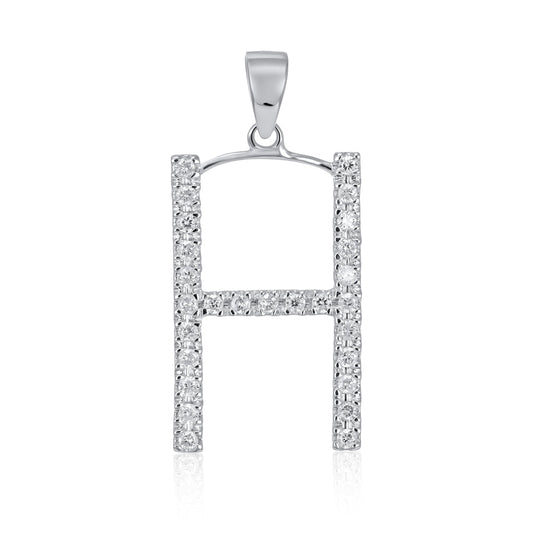 9ct Solid White Gold 0.20ct Diamond H Initial Pendant 110454 - FJewellery