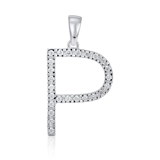 9ct Solid White Gold 0.20ct Diamond P Initial Pendant 110461 - FJewellery