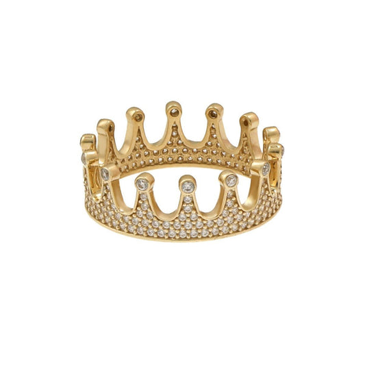 9ct Solid Yellow Gold Cubic Zirconia Crown Ring HPR0035 - FJewellery