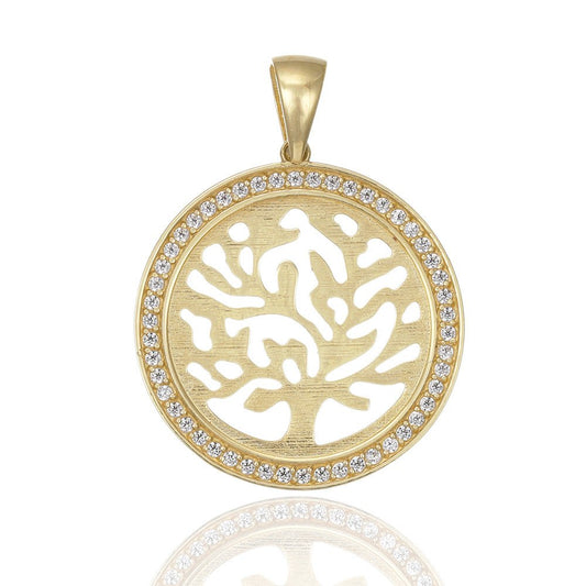 9ct Solid Yellow Gold Cubic Zirconia Tree Of Life Pendants PD60-9-15-8 - FJewellery