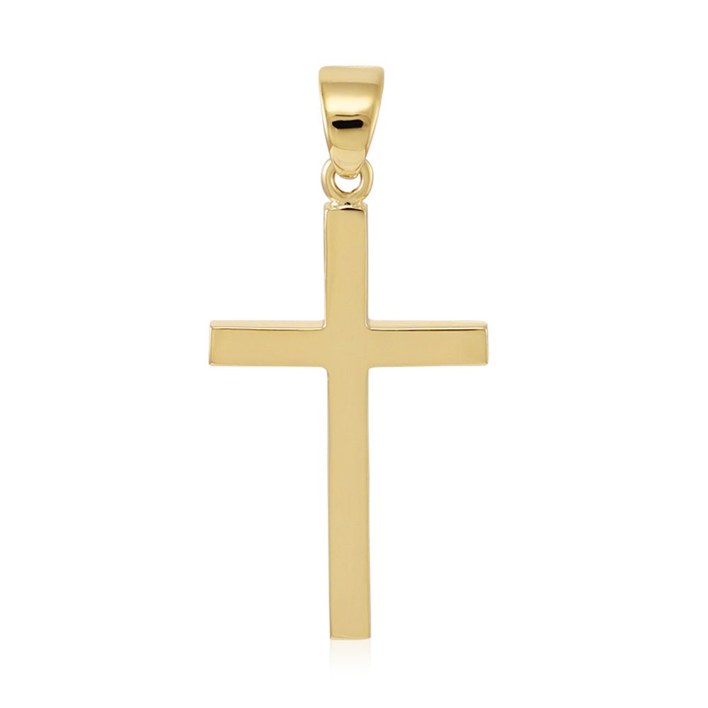 9ct Solid Yellow Gold Plain Cross Pendant 116008 - FJewellery