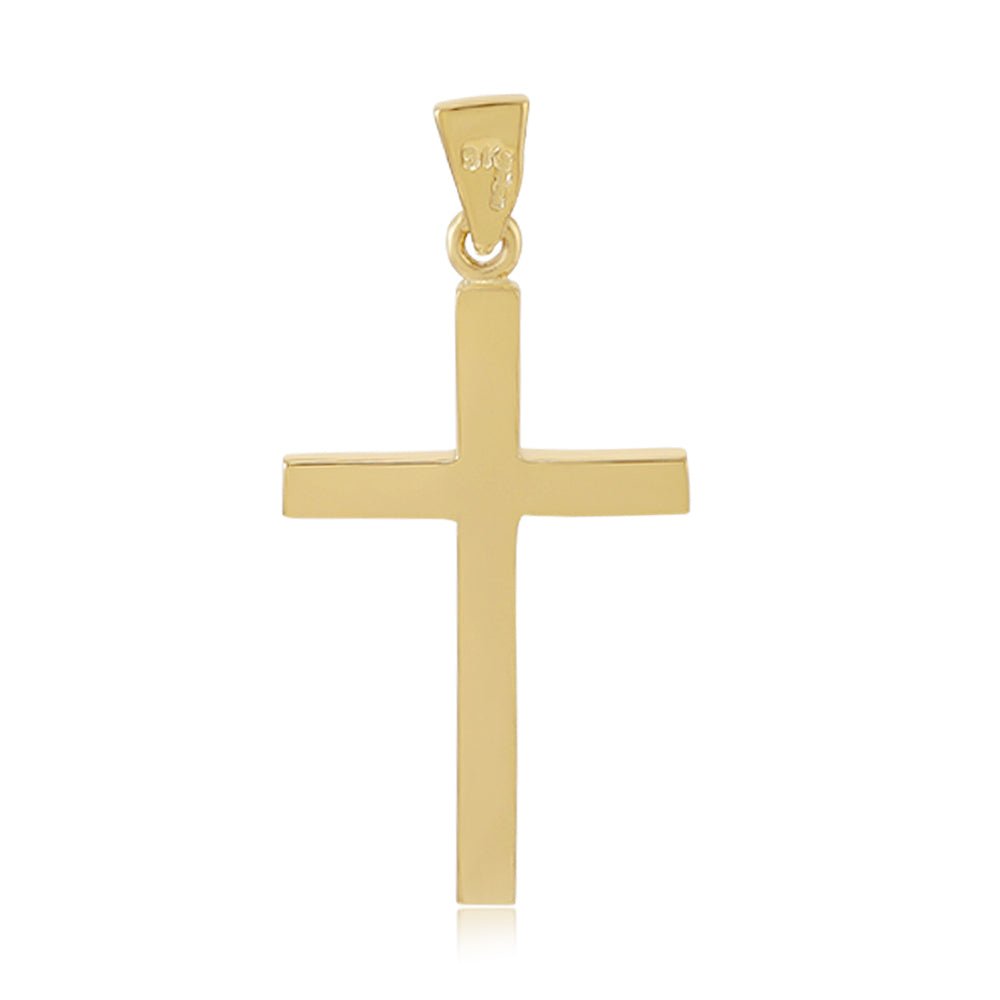 9ct Solid Yellow Gold Plain Cross Pendant 116008 - FJewellery