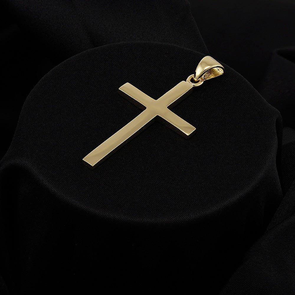 9ct Solid Yellow Gold Plain Cross Pendant 116008 - FJewellery