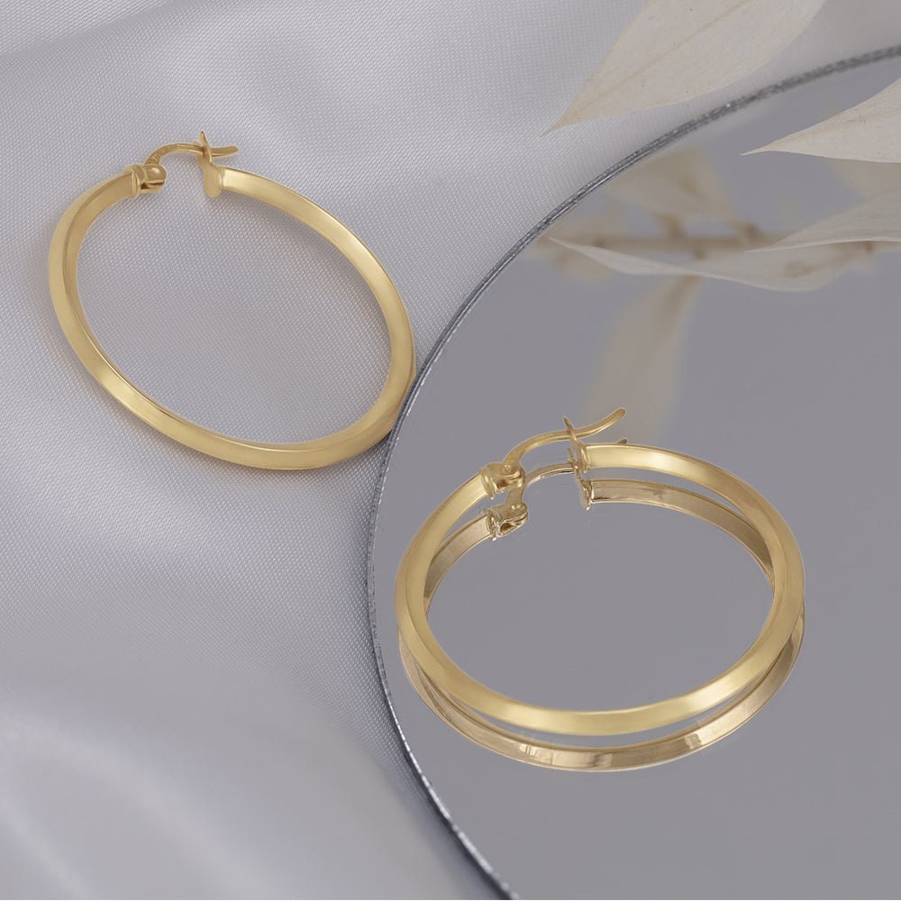 9ct Solid Yellow Gold Plain Hoop Earrings 36mm ERV0087M - FJewellery
