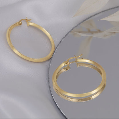 9ct Solid Yellow Gold Plain Hoop Earrings 36mm ERV0087M - FJewellery