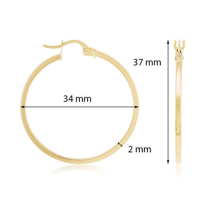 9ct Solid Yellow Gold Plain Hoop Earrings ERV0038L - FJewellery