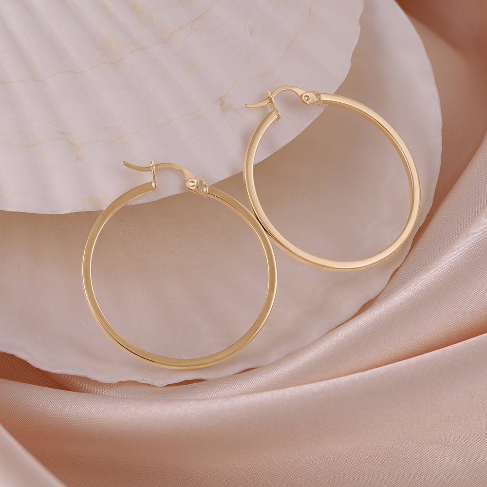 9ct Solid Yellow Gold Plain Hoop Earrings ERV0038L - FJewellery