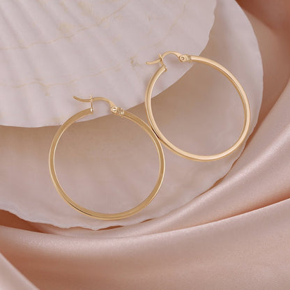 9ct Solid Yellow Gold Plain Hoop Earrings ERV0038L - FJewellery