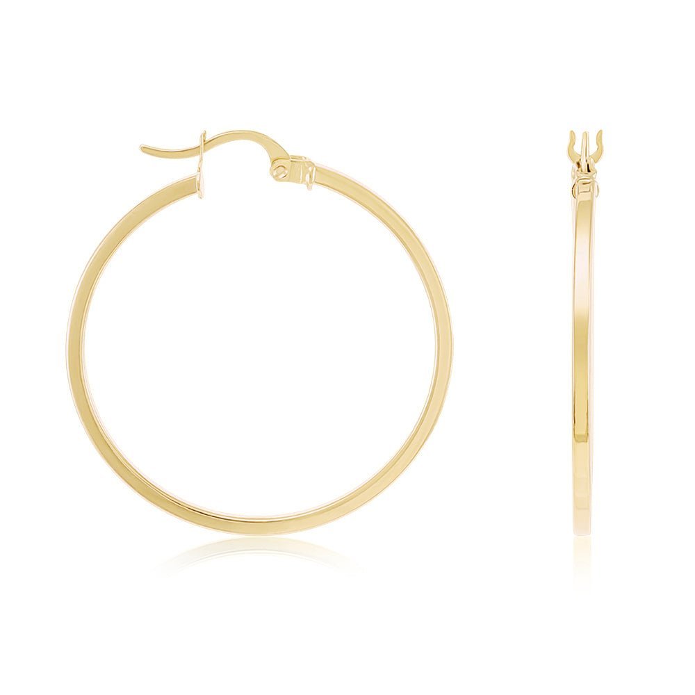 9ct Solid Yellow Gold Plain Hoop Earrings ERV0038L - FJewellery