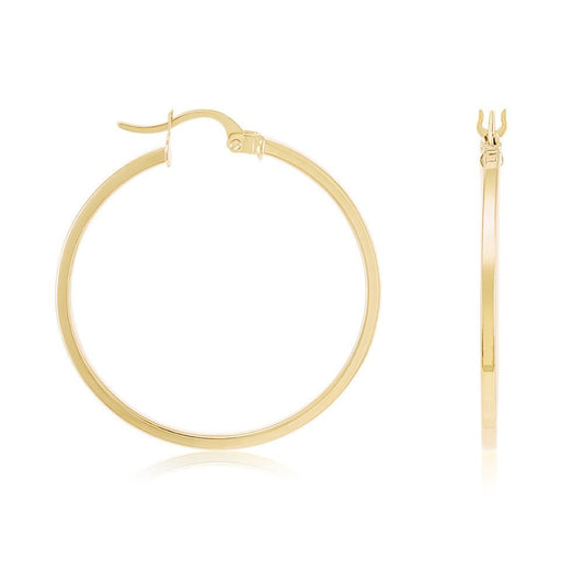 9ct Solid Yellow Gold Plain Hoop Earrings ERV0038L - FJewellery