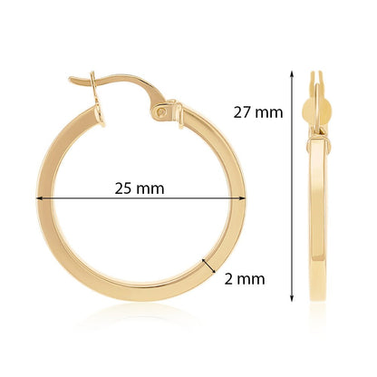 9ct Solid Yellow Gold Plain Hoop Earrings ERV0048S - FJewellery