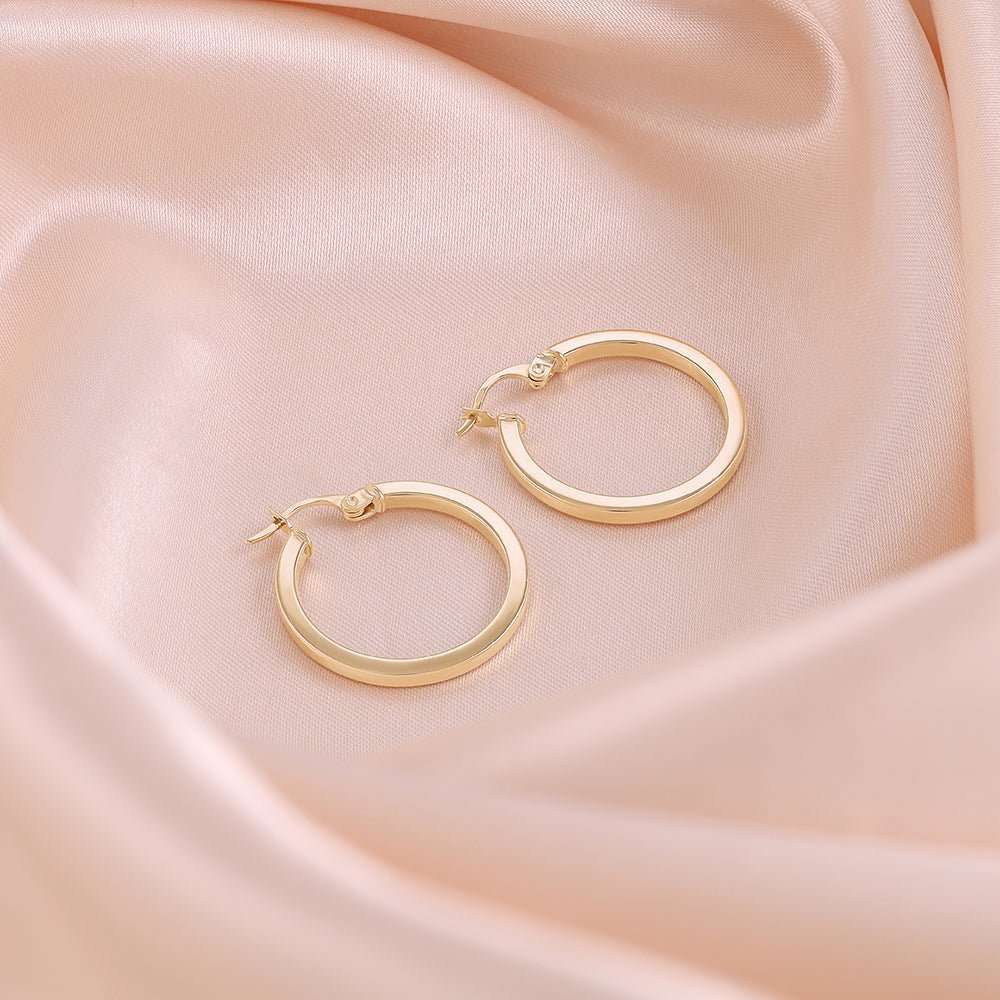 9ct Solid Yellow Gold Plain Hoop Earrings ERV0048S - FJewellery
