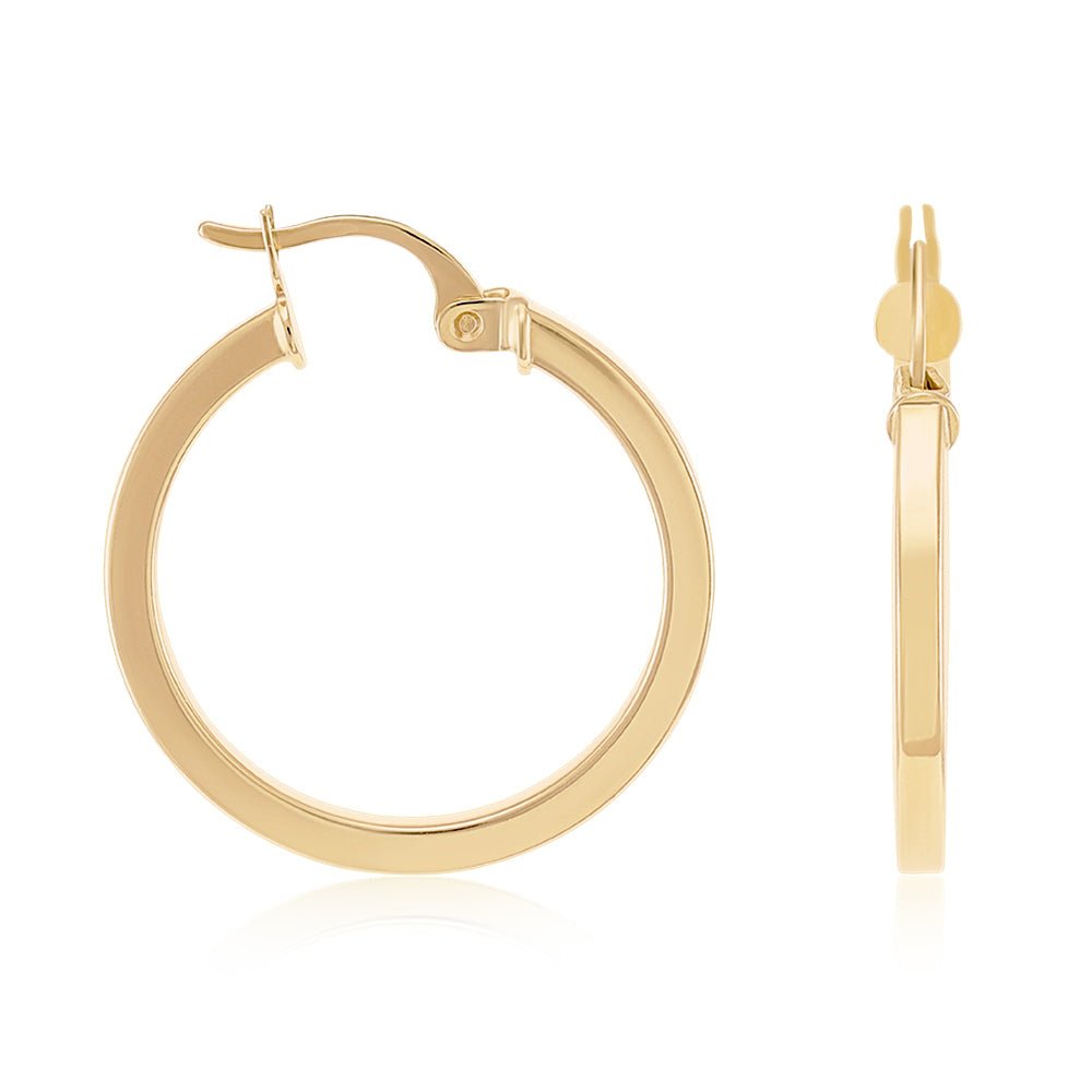 9ct Solid Yellow Gold Plain Hoop Earrings ERV0048S - FJewellery