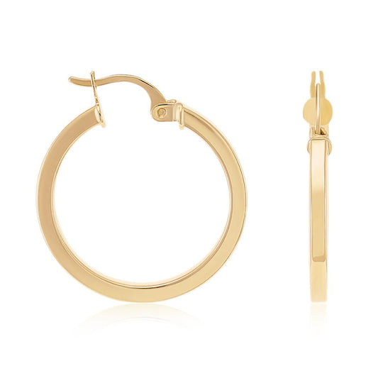 9ct Solid Yellow Gold Plain Hoop Earrings ERV0048S - FJewellery