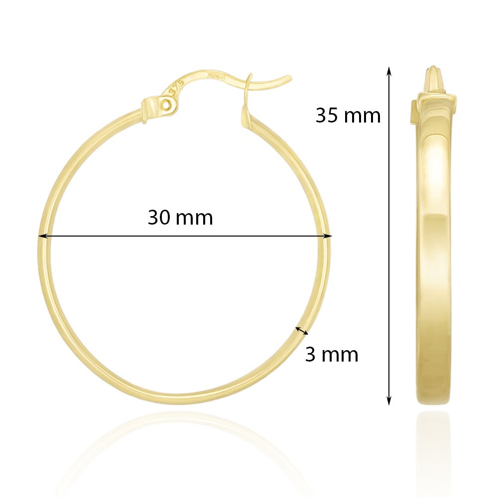 9ct Solid Yellow Gold Plain Hoop Earrings ERV0112M - FJewellery