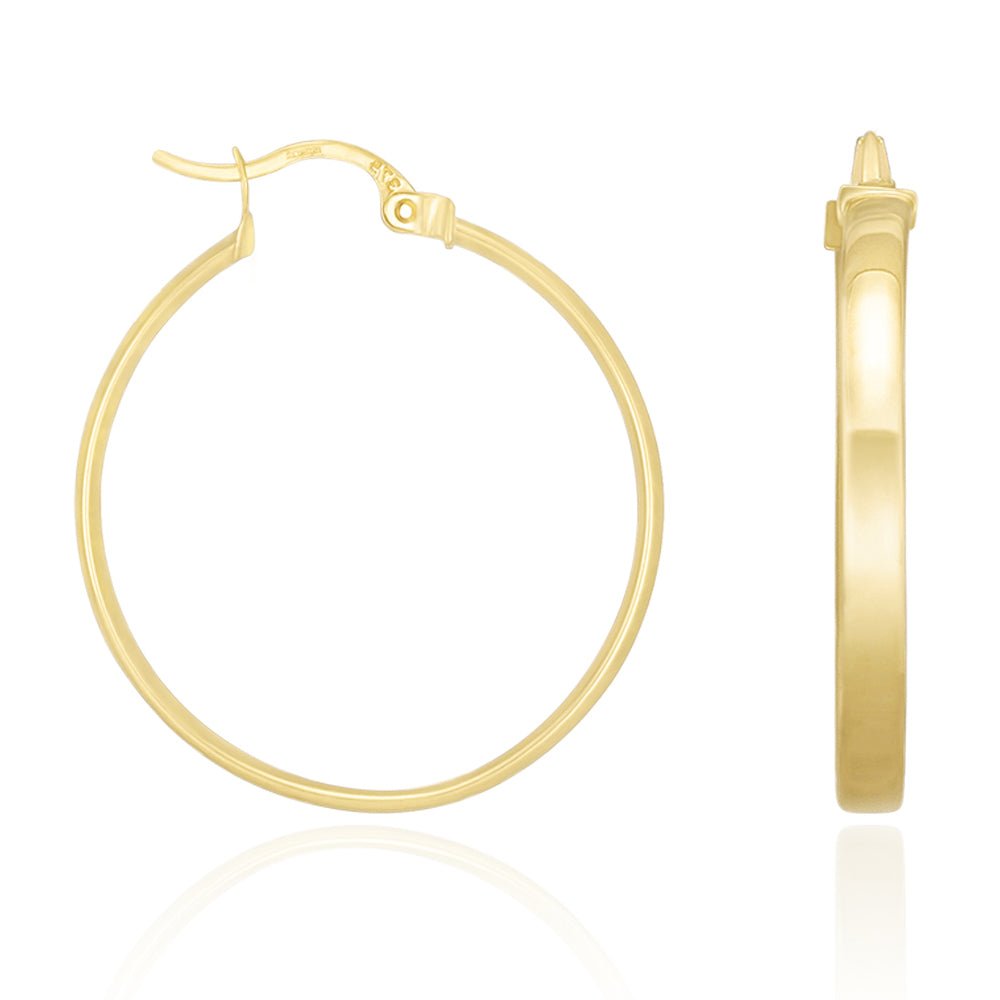 9ct Solid Yellow Gold Plain Hoop Earrings ERV0112M - FJewellery