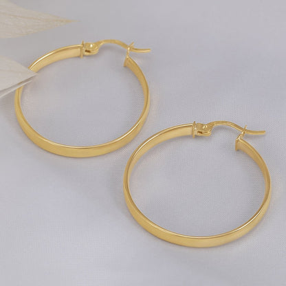 9ct Solid Yellow Gold Plain Hoop Earrings ERV0112M - FJewellery