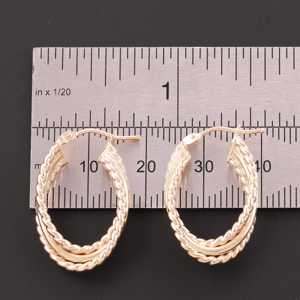 9ct Solid Yellow Gold Triple Layer Oval Hoop Earrings 24 X 24mm 106816 - FJewellery