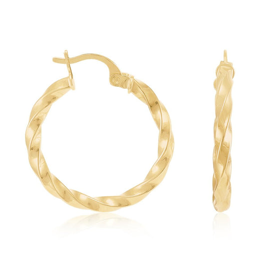 9ct Solid Yellow Gold Twisted Hoop Earrings ERV0305S - FJewellery
