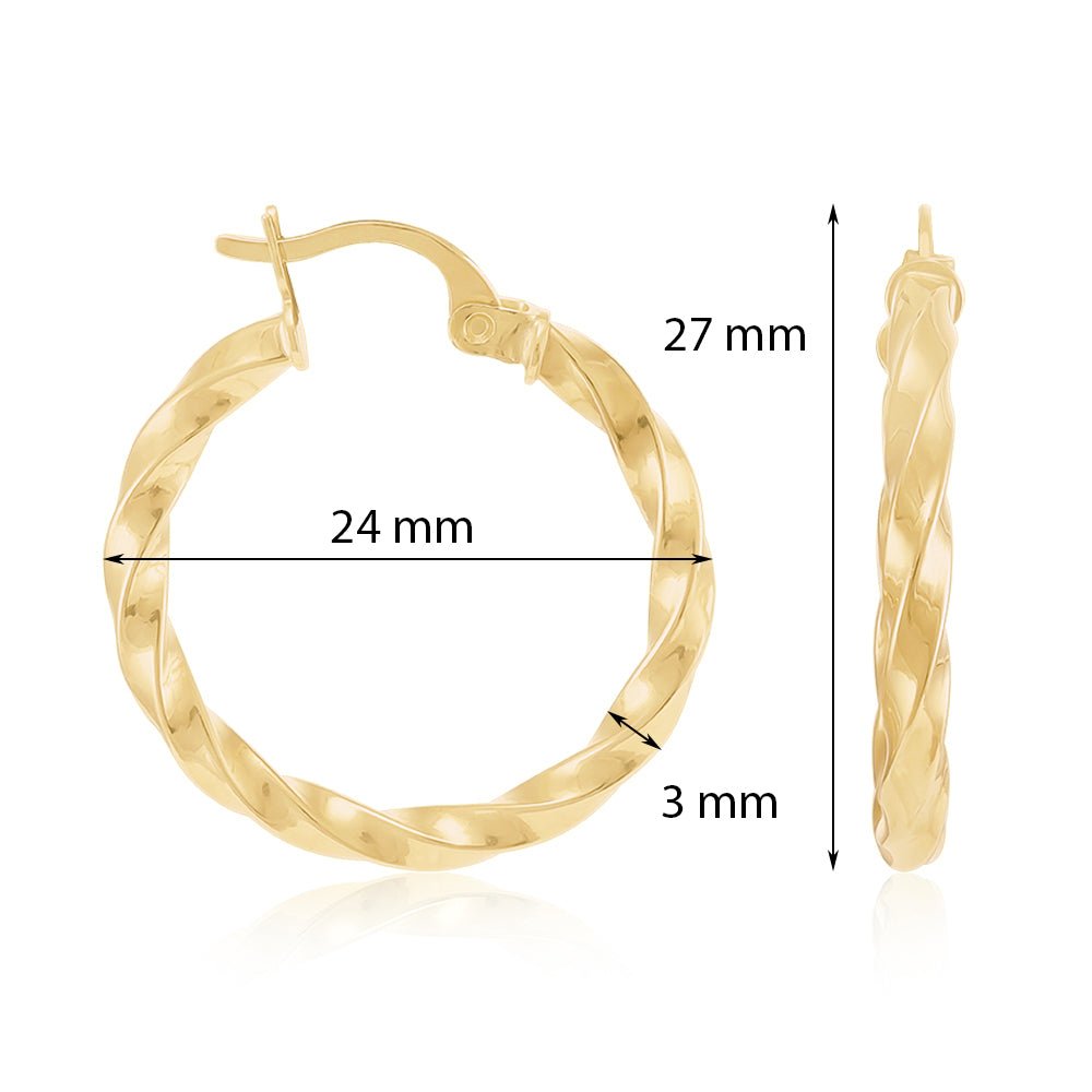 9ct Solid Yellow Gold Twisted Hoop Earrings ERV0305S - FJewellery