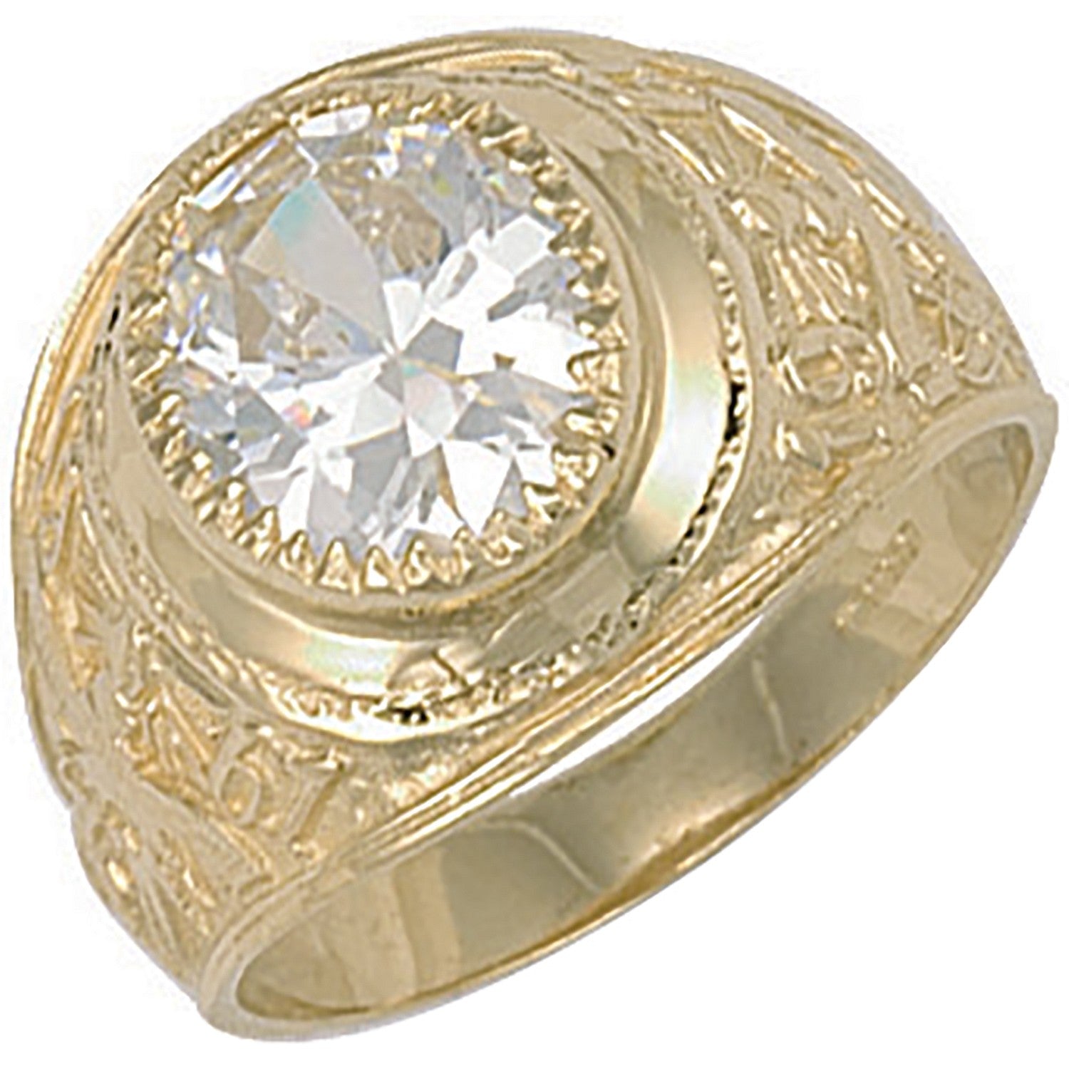 9ct Solid Yellow Gold White Cubic Zirconia Stone College Ring 111193 - FJewellery