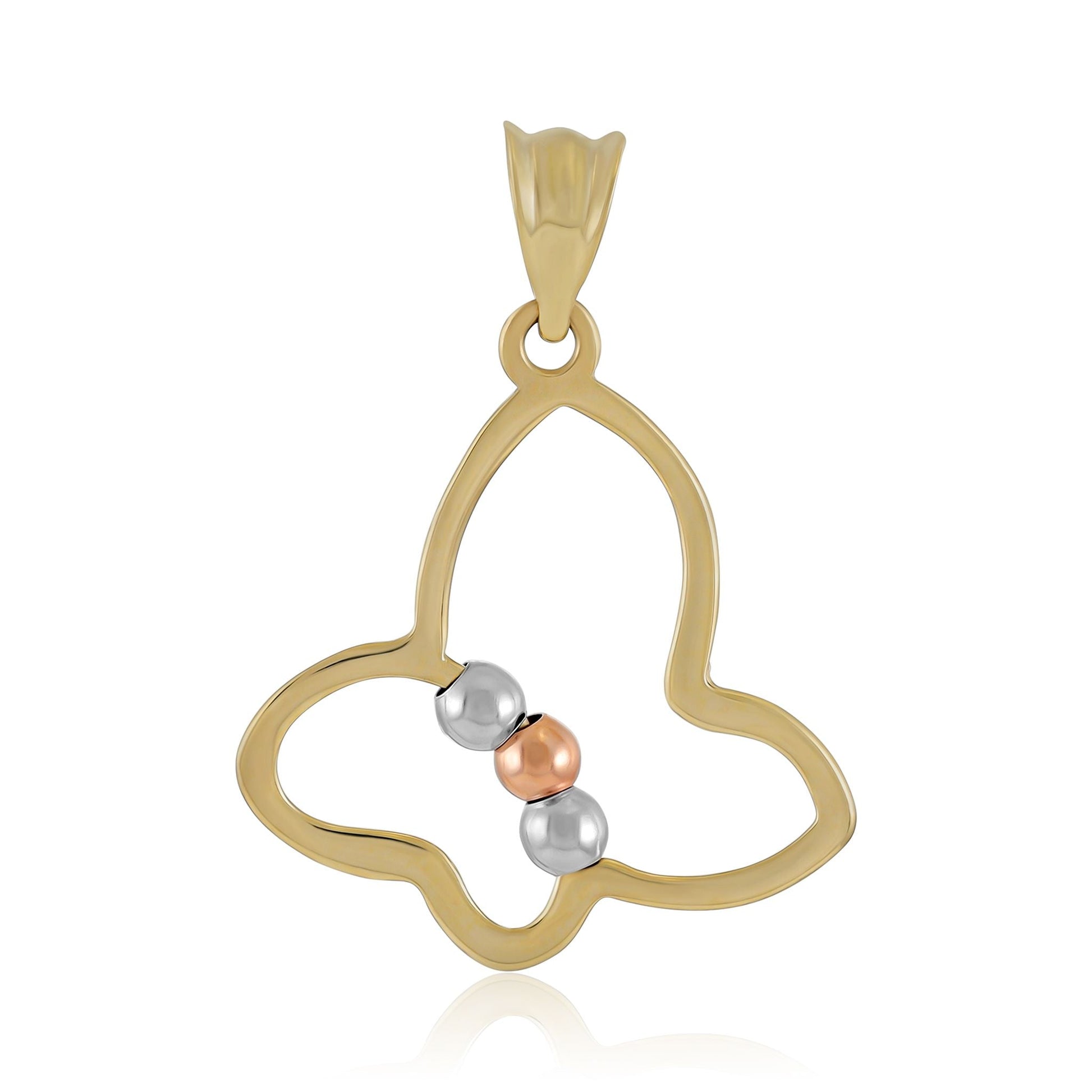 9ct Tri Colour Gold Bead Design Butterfly Pendant - FJewellery