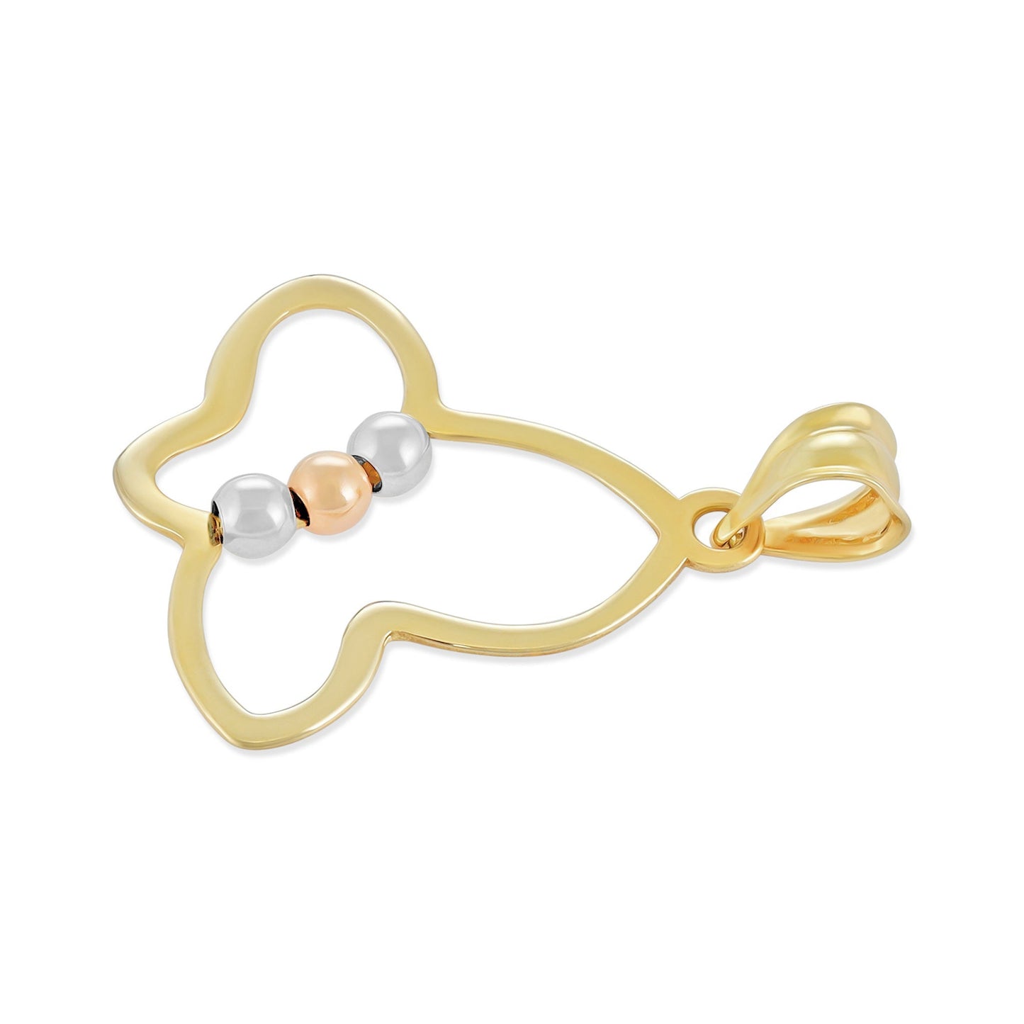9ct Tri Colour Gold Bead Design Butterfly Pendant - FJewellery