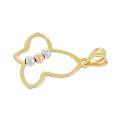 9ct Tri Colour Gold Bead Design Butterfly Pendant - FJewellery