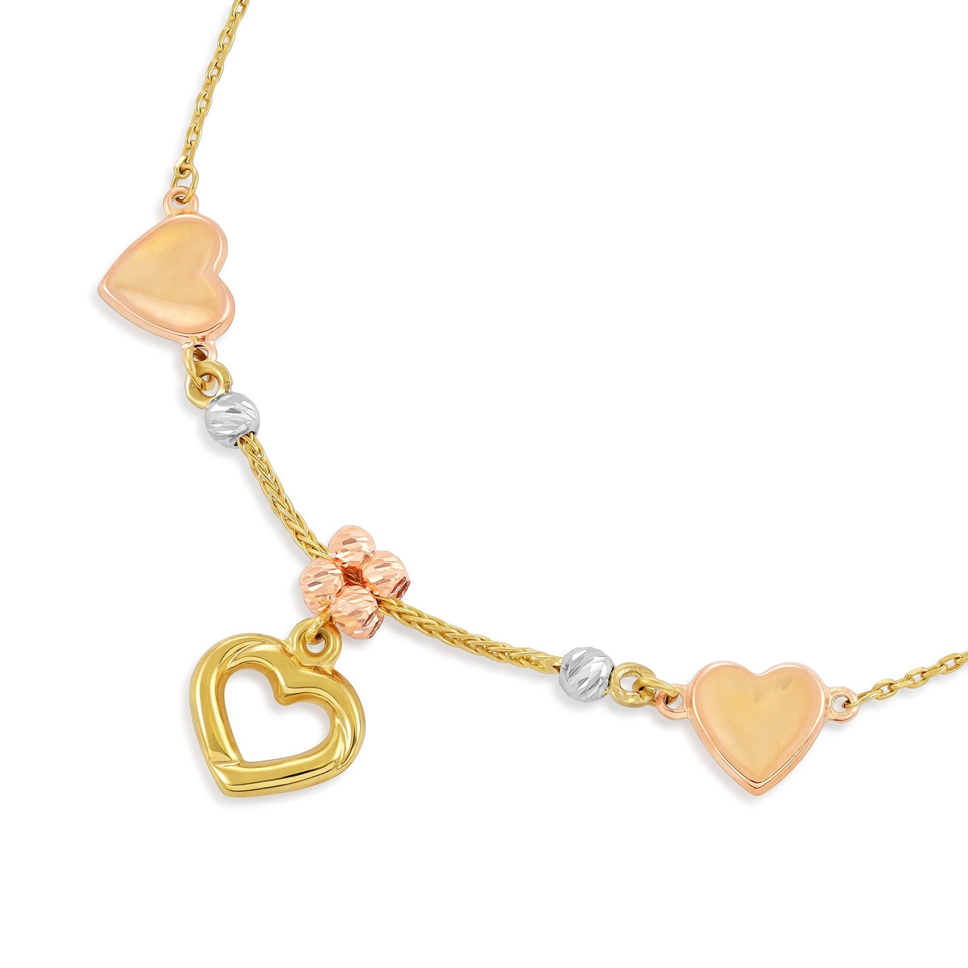 9ct Tri Colour Gold Heart Charm Bracelet BR9023 - FJewellery