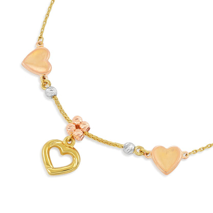 9ct Tri Colour Gold Heart Charm Bracelet BR9023 - FJewellery