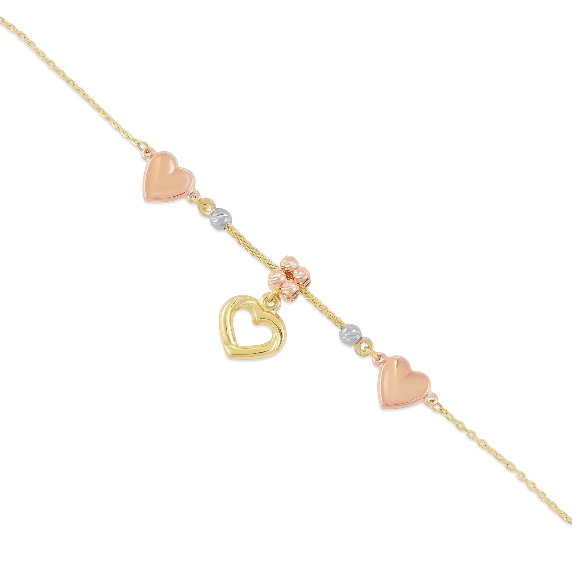 9ct Tri Colour Gold Heart Charm Bracelet BR9023 - FJewellery