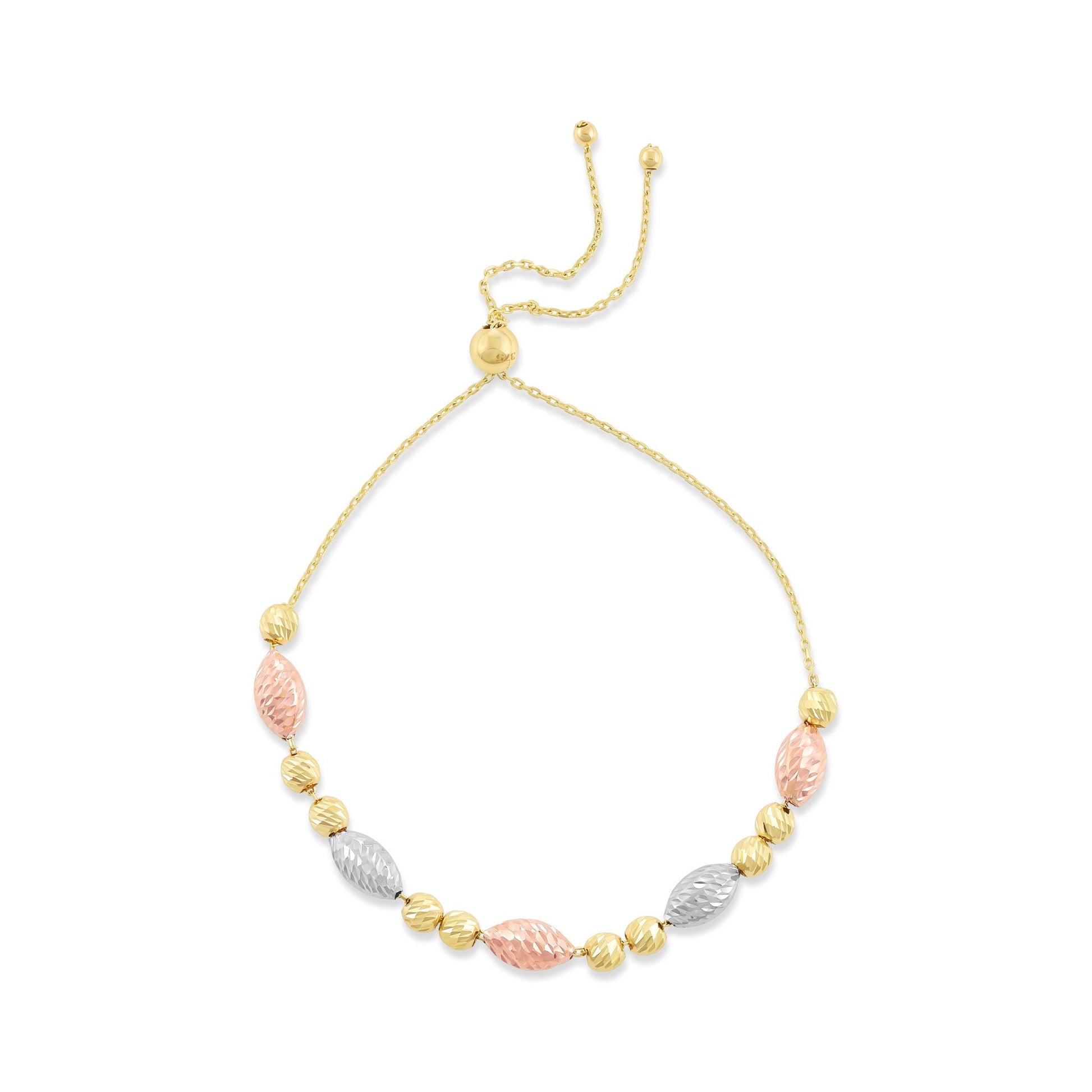 9ct Tri Colour Gold Moon Cut Charm Bracelet - FJewellery