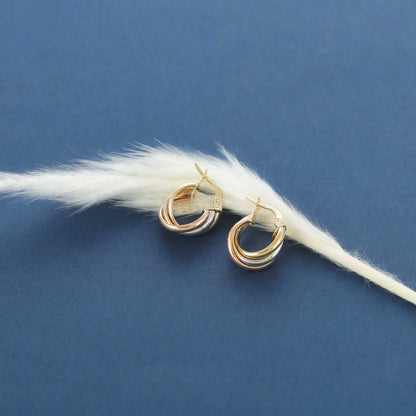 9ct Tri Colour Small Huggie Hoops - FJewellery