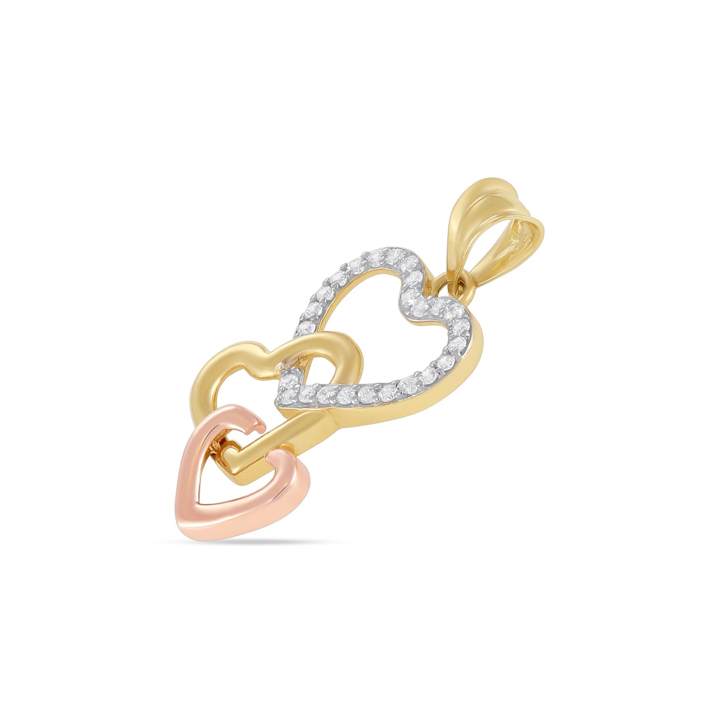 9ct Tri Colour Triple Heart Pendant - FJewellery