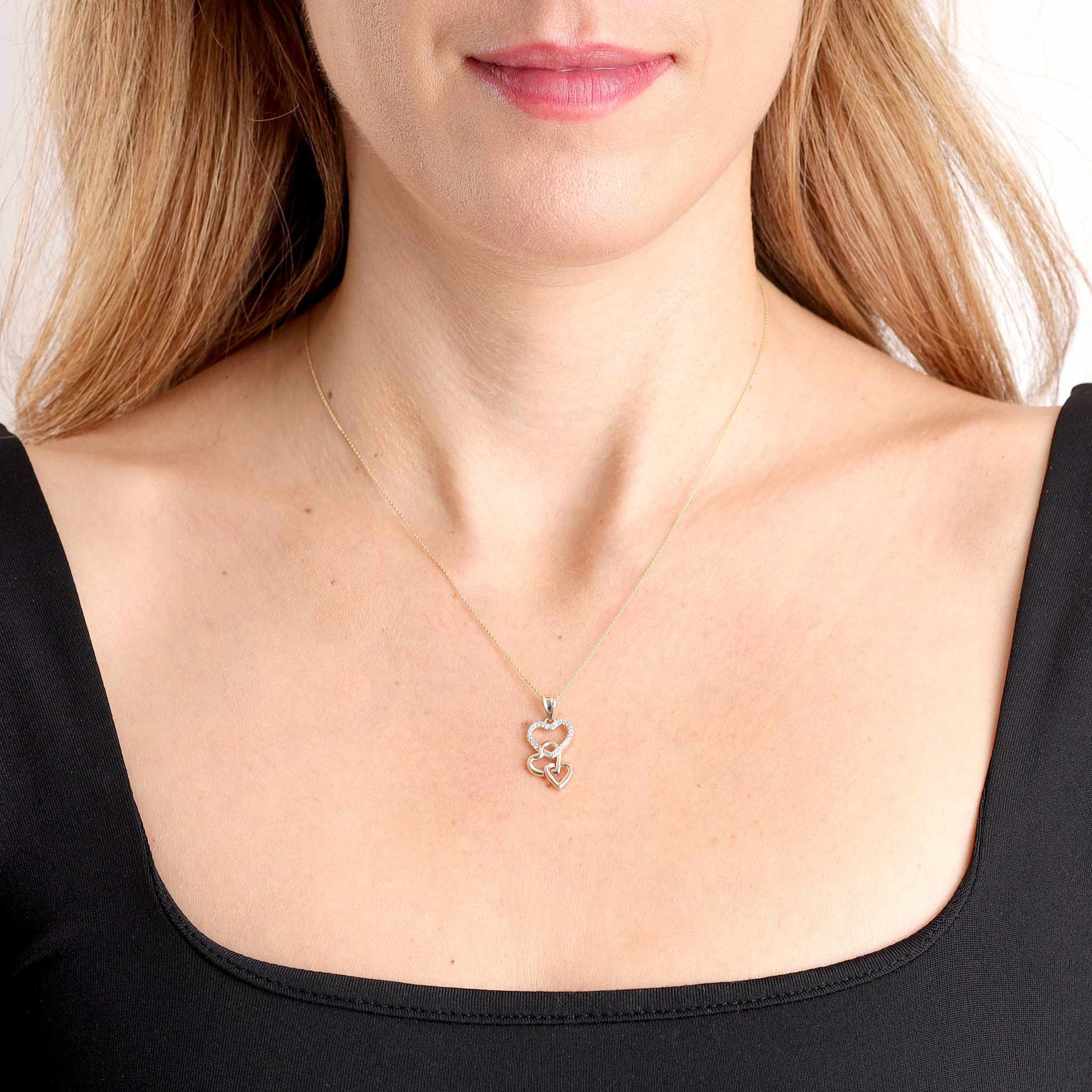 9ct Tri Colour Triple Heart Pendant - FJewellery