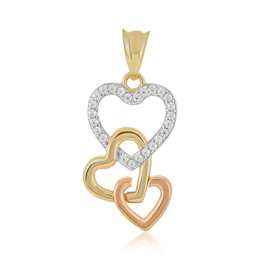 9ct Tri Colour Triple Heart Pendant - FJewellery