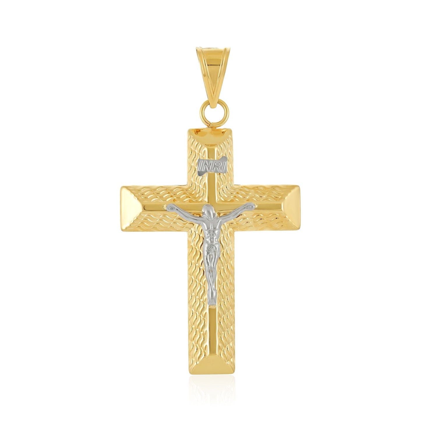 9ct Two Tone Crucifix Cross Pendant - FJewellery