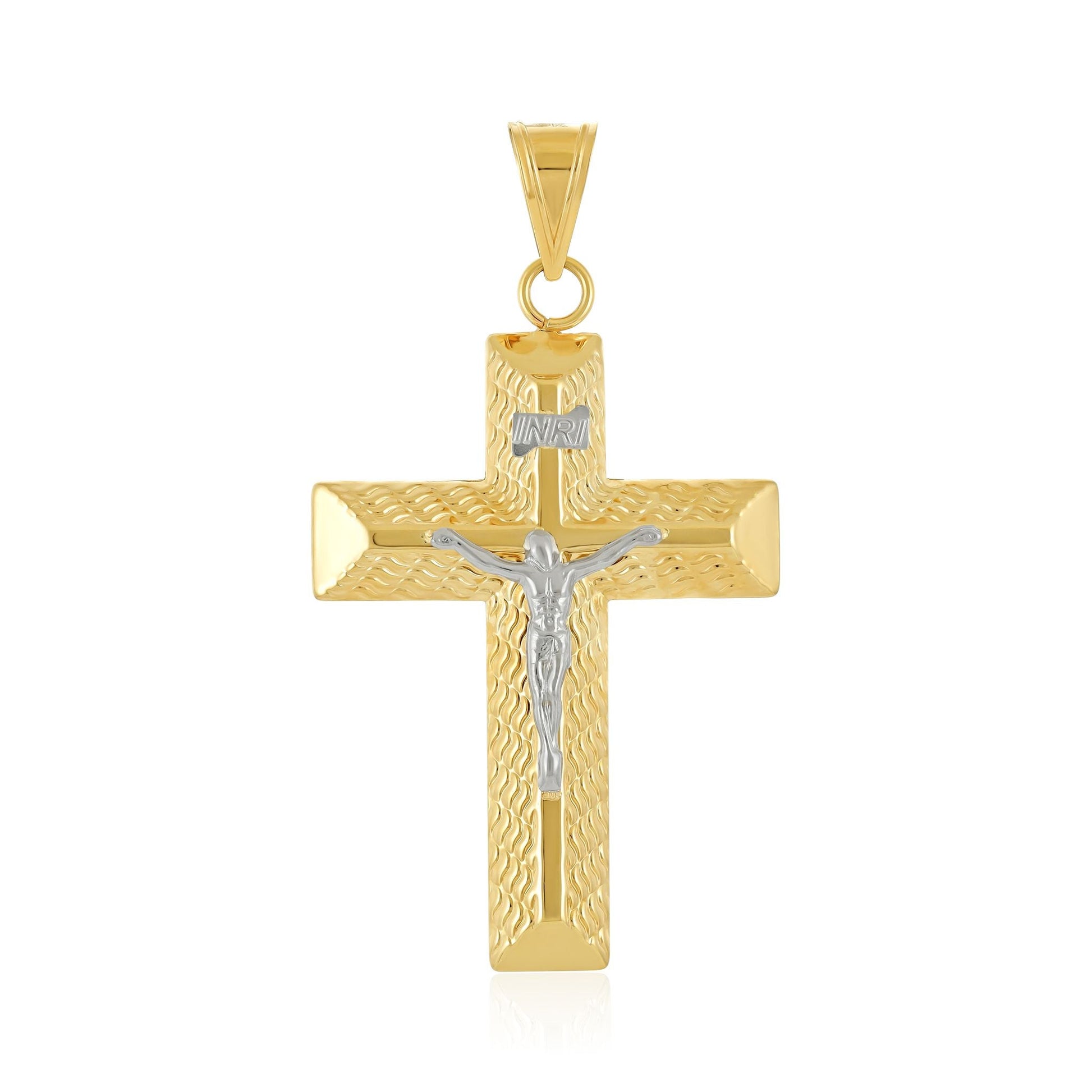 9ct Two Tone Crucifix Cross Pendant - FJewellery