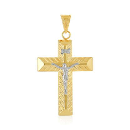9ct Two Tone Crucifix Cross Pendant - FJewellery
