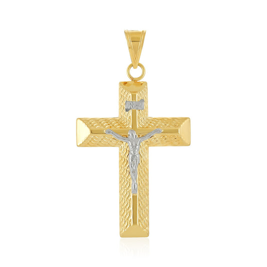 9ct Two Tone Crucifix Cross Pendant - FJewellery