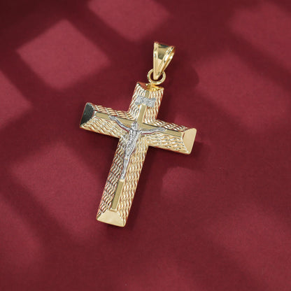 9ct Two Tone Crucifix Cross Pendant - FJewellery